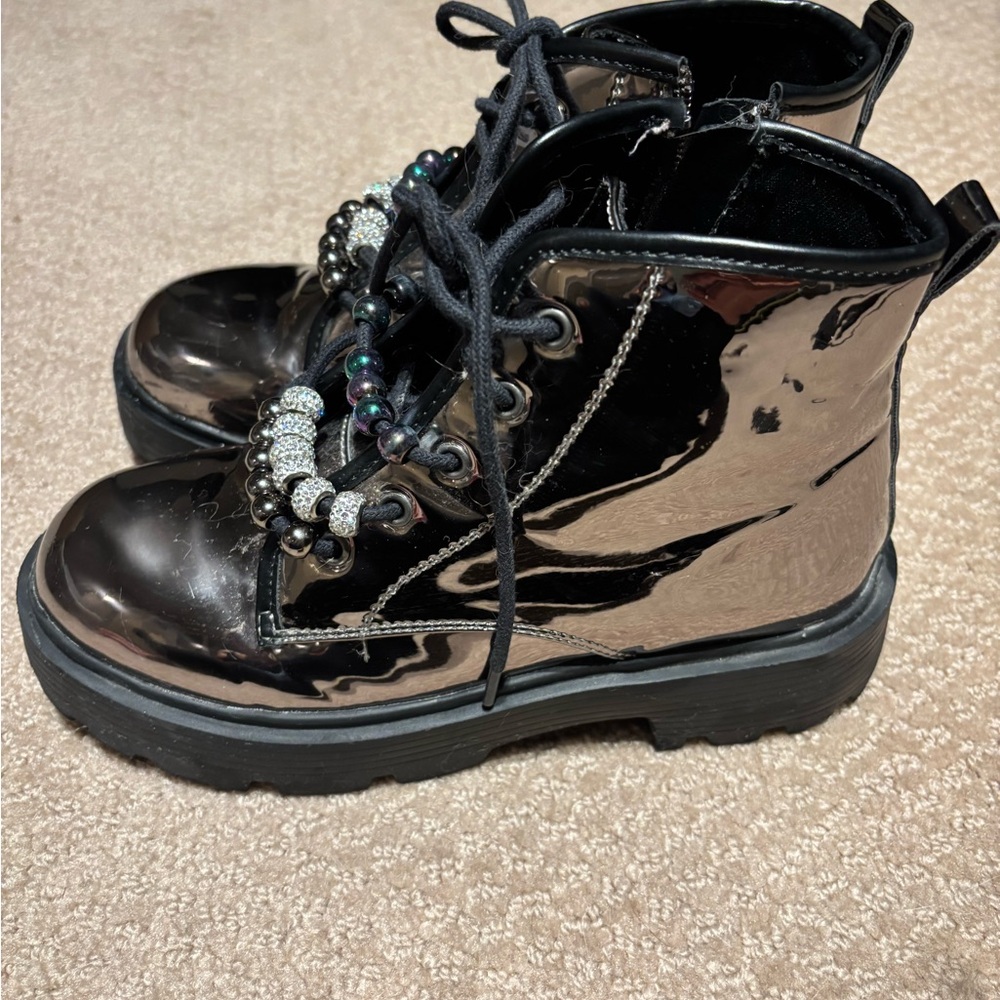 Steve Madden Black and Silver Kids Boots
